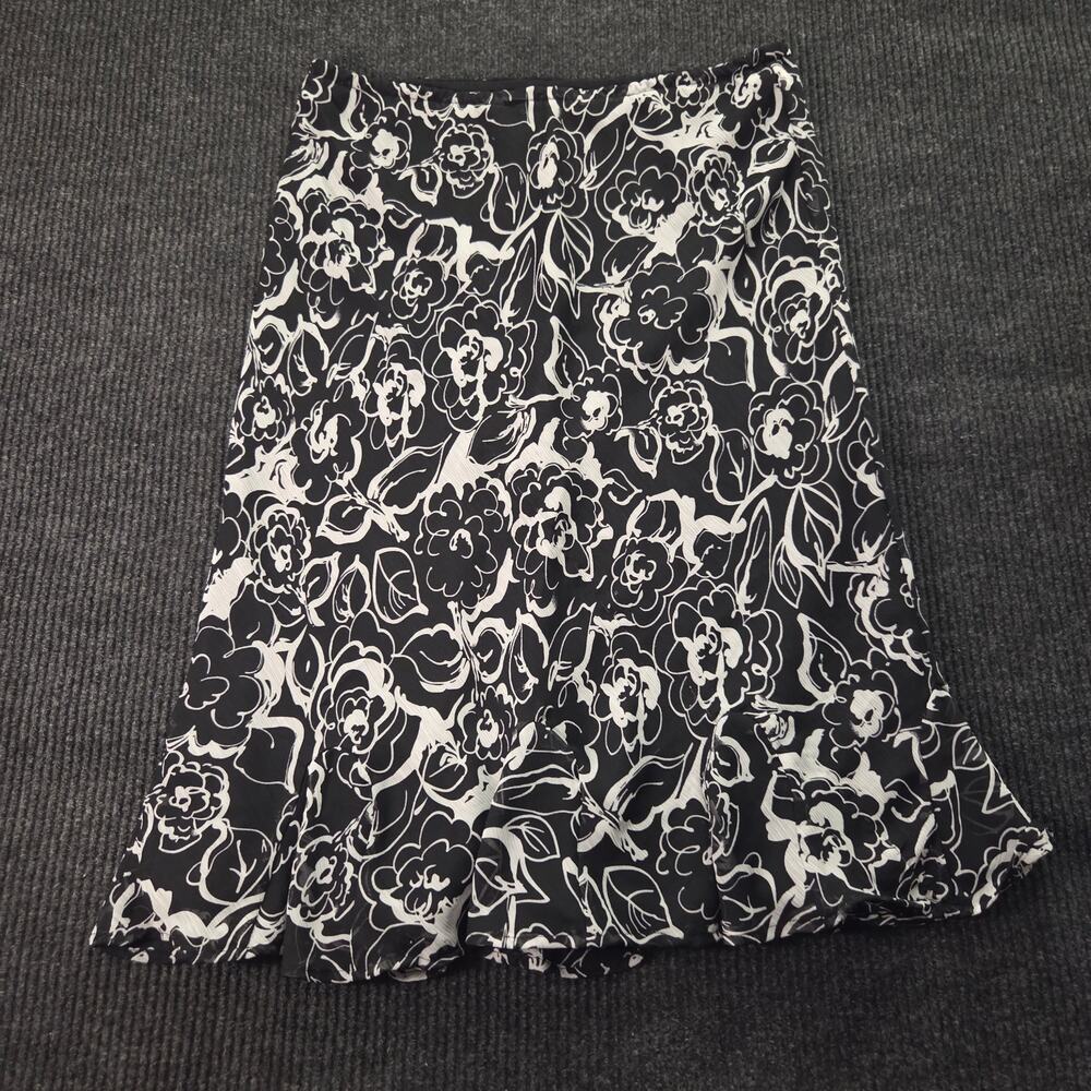Y2k Office Siren Boho Midi Skirt Black White Floral Size M-L
